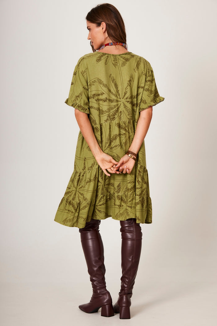 Vestido Curto Decote Em V Verde Yacamim C23