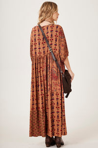 Vestido Longo Estampado Marrom patchwork Yacamim E2