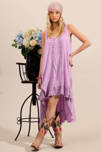 Vestido Regata Mullet Com Rendas Guipure Lilás Yacamim C18