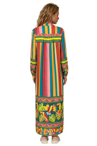 Chemise Longa Com Mangas Longas Estampada Colorida Yacamim M6