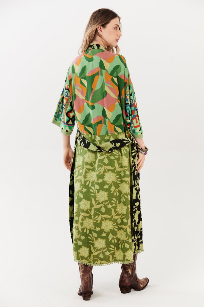 Kimono Midi Verde Patchwork Yacamim J3