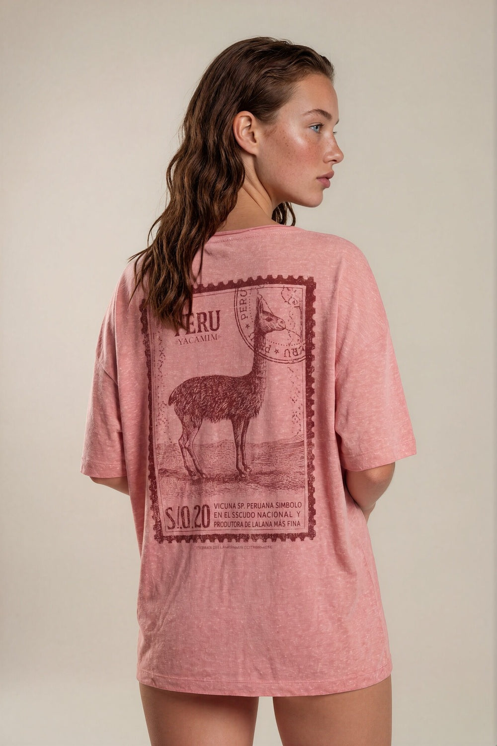Blusa Básica Rosé Estampada Nas Costas Coleção Peru Yacamim K13