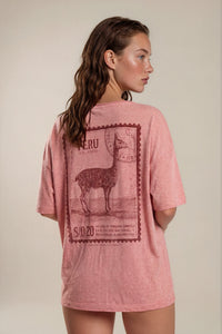 Blusa Básica Rosé Estampada Nas Costas Coleção Peru Yacamim K13