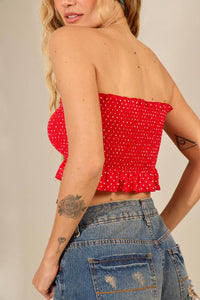 Top Cropped De Lastex Vermelho De Poá Yacamim I10