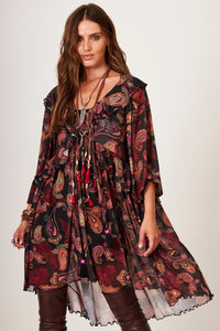 Vestido Curto De Tule Preto Estampa Cashmere Yacamim C2