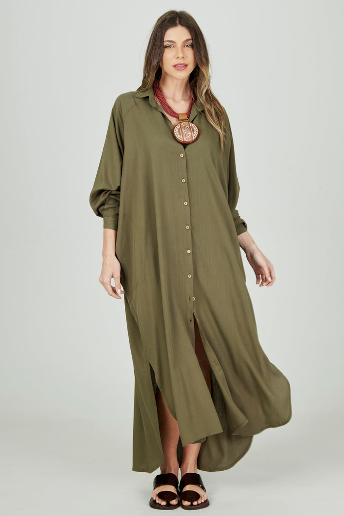 Chemise Longa Ampla Verde Musgo Yacamim P2