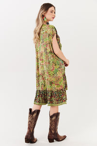 Vestido Curto Sem Mangas Verde Patchwork Yacamim D24