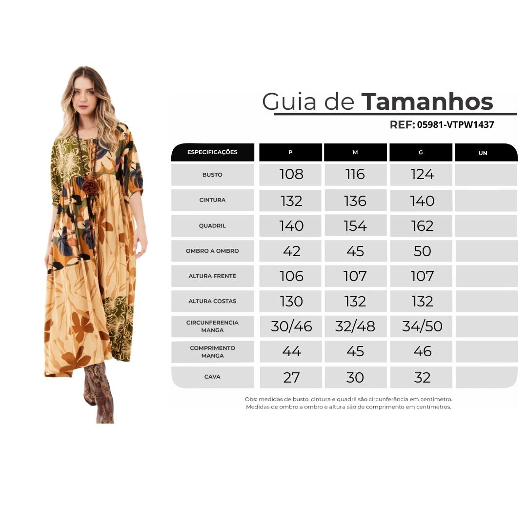 Vestido Midi Marrom Claro Patchwork Yacamim C1