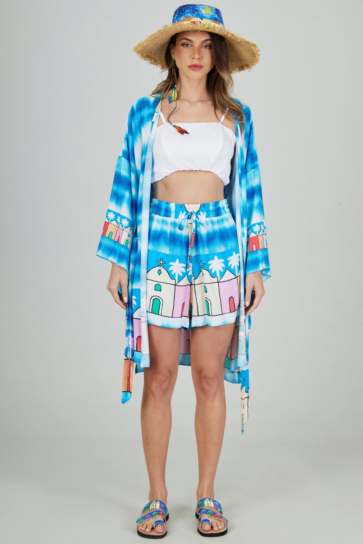 Shorts Azul Oxente Coleção Bahêa Yacamim Q5