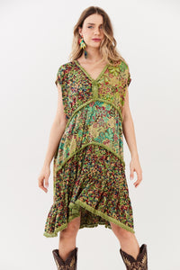 Vestido Curto Sem Mangas Verde Patchwork Yacamim D24