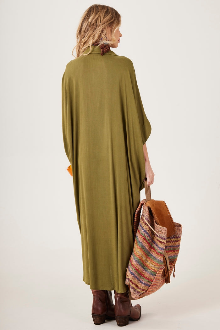 Chemise Longo Com Mangas 3/4 Verde Militar Yacamim M3 Liso