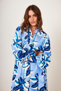 Chemise Midi Amplo Azul Estampa Tropical Yacamim P9