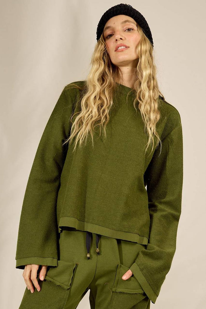 Blusa Básica De Moletom Com Mangas Longas Verde Yacamim A28