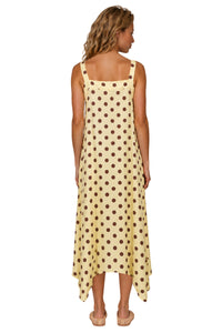 Vestido Midi Com Detalhes De Pontas Amarelo Estampa De Poá Yacamim C26