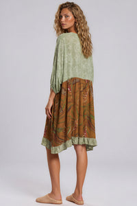 Vestido Curto Com Broderie Verde Patchwork Yacamim E5