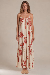 Vestido Longo Amplo De Alças Reguláveis Off White Estampado Yacamim C18