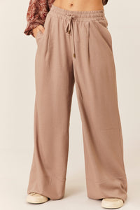 Calça Pantalona De Viscolinho Marrom Claro Yacamim I3