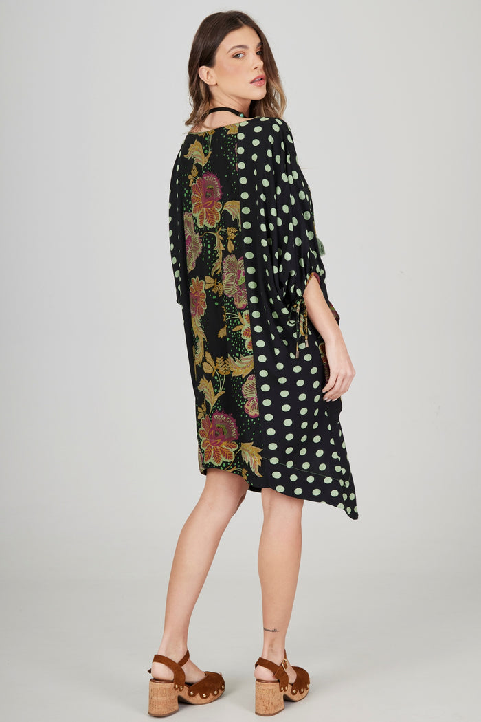 Vestido Curto Com Preto E Verde Patchwork De Poá Yacamim D8