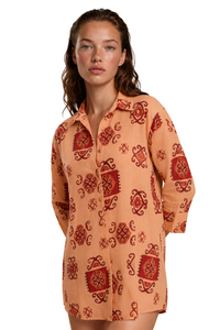 Camisa Ampla Laranja Claro Estampada Coleção Peru Yacamim K8