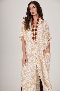 Chemise Midi Botões Mostarda Estampado Yacamim L1