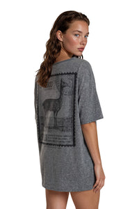 Blusa Básica Cinza Estampada Nas Costas Coleção Peru Yacamim K16