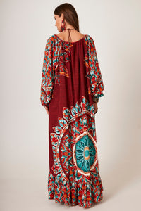 Vestido Longo Terracota Estampa De Mandalas Yacamim E2