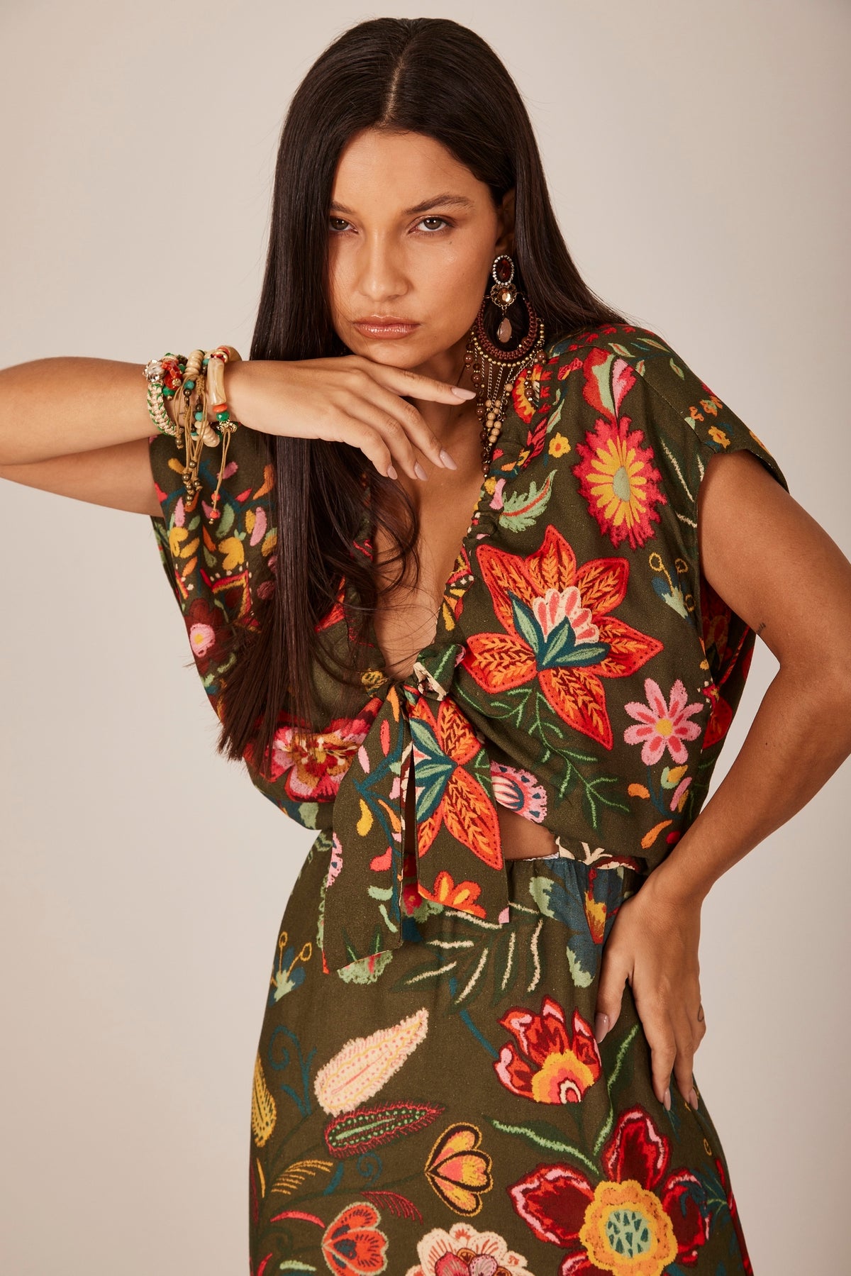 Vestido Longo Verde Estampado Yacamim E5