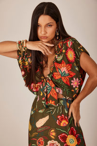 Vestido Longo Verde Estampado Yacamim E5