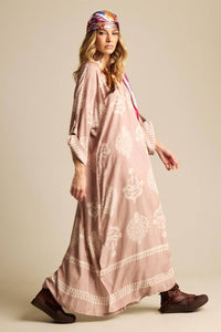Vestido Longo Com Decote Em V Transpassado Marrom Claro Estampado Yacamim N3