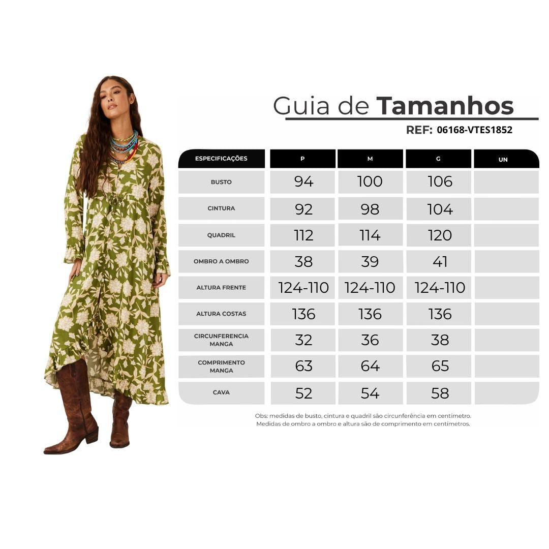 Vestido Midi Verde Estampado Yacamim C9