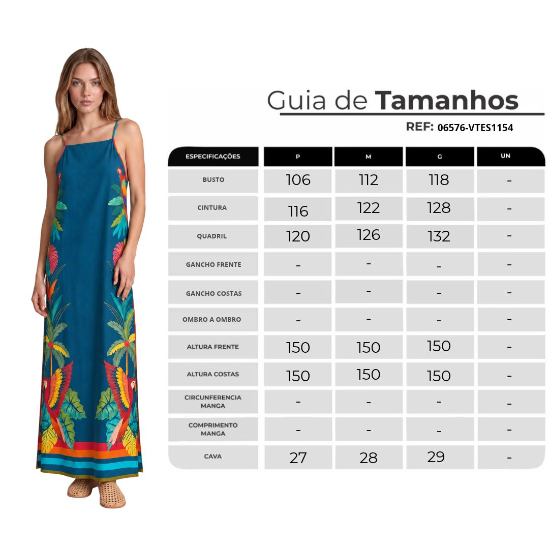 Vestido Longo Com Alças Reguláveis Azul Petróleo Estampado Yacamim C1