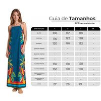 Vestido Longo Com Alças Reguláveis Azul Petróleo Estampado Yacamim C1