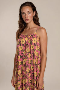 Vestido Midi Amplo Alças Reguláveis Goiaba Floral Patchwork Yacamim C16