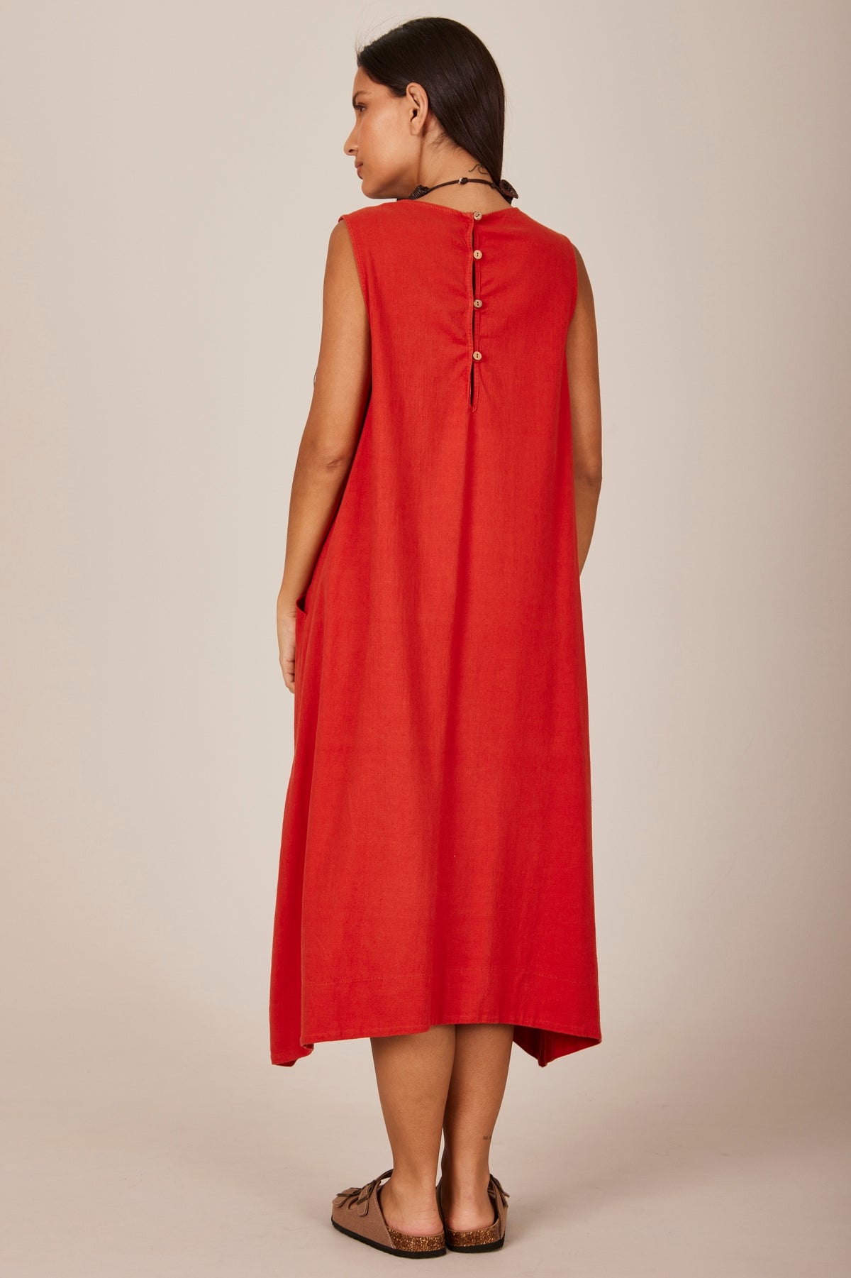 Vestido Curto De Linho Regata Terracota Yacamim C27 Liso