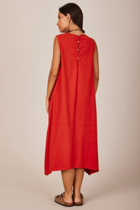 Vestido Curto De Linho Regata Terracota Yacamim C27 Liso