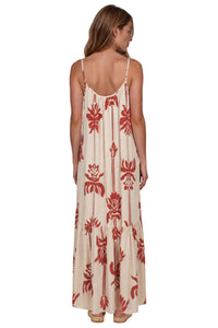 Vestido Longo Amplo De Alças Reguláveis Off White Estampado Yacamim C18