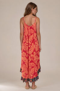 Vestido Midi De Alças Reguláveis Rosa Estampado Patchwork Yacamim C14