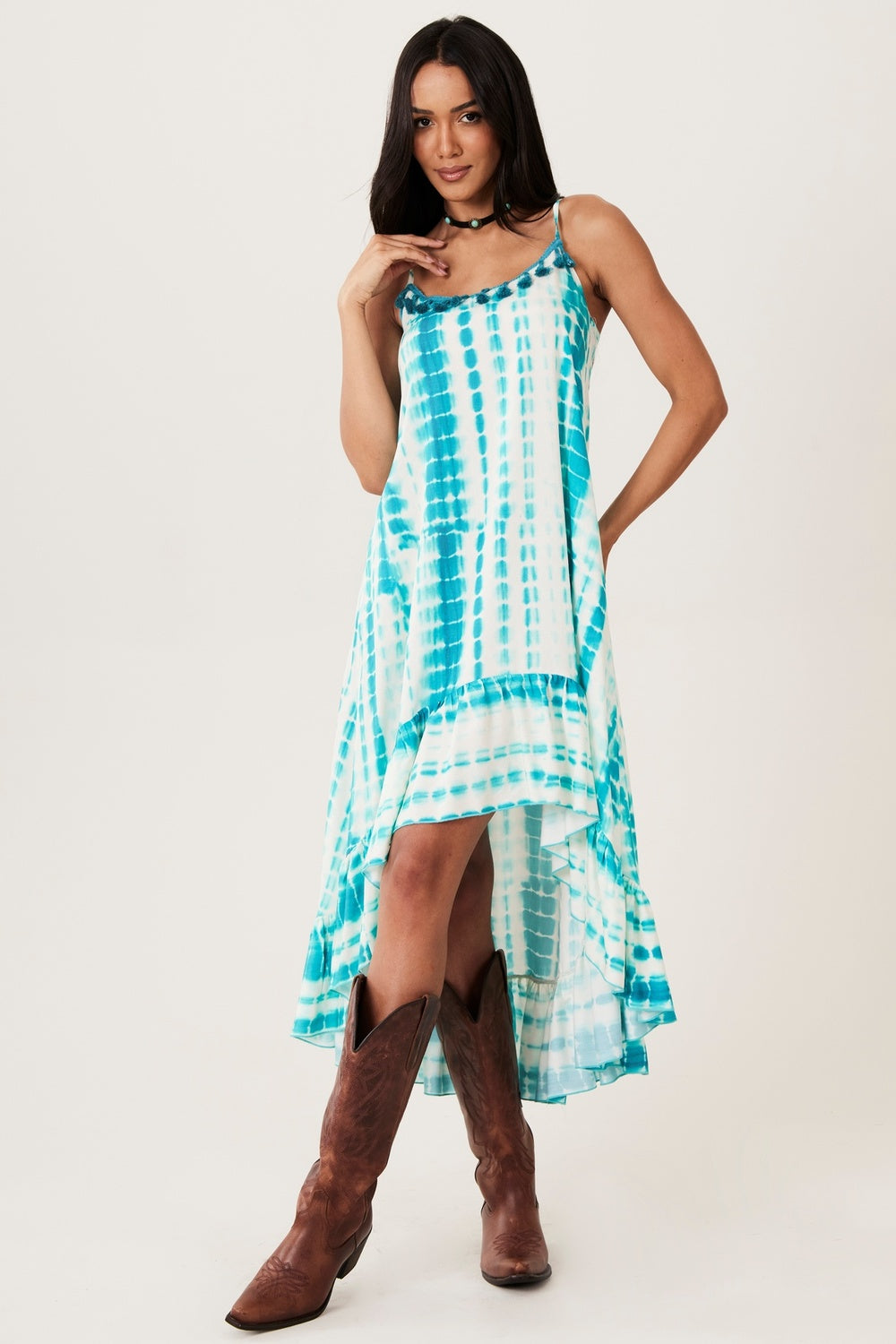 Vestido Mullet Alças De Amarrar Verde Tie Dye Yacamim E8