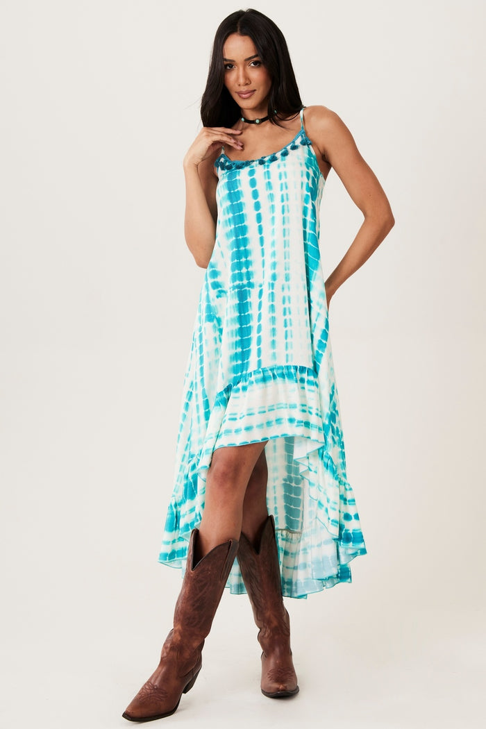 Vestido Mullet Alças De Amarrar Verde Tie Dye Yacamim E8