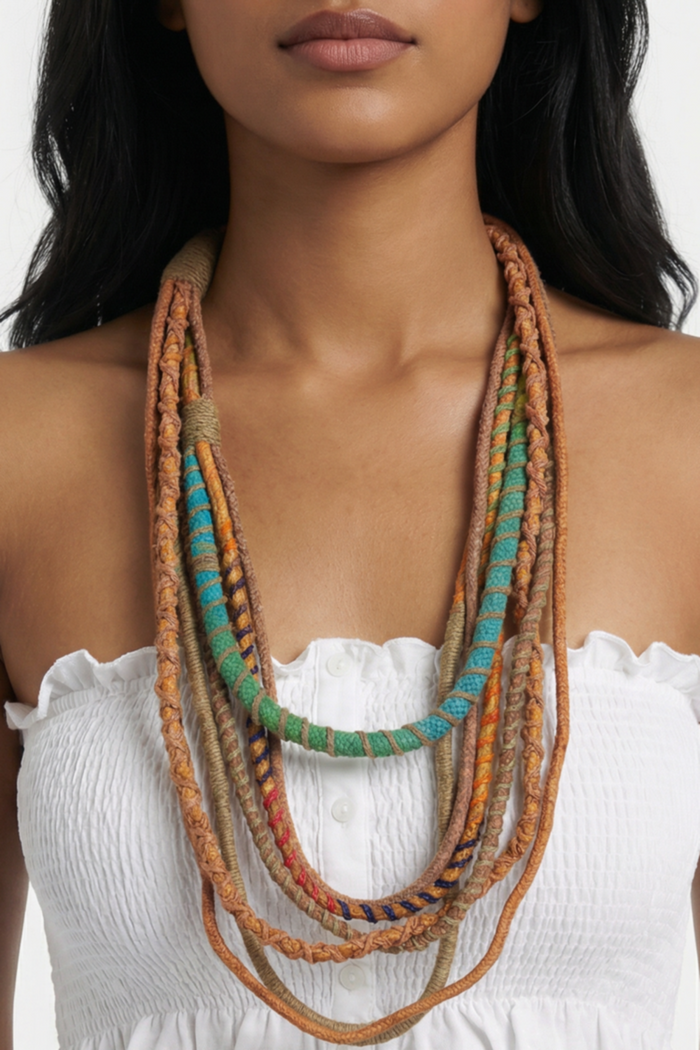 Colar Artesanal De Cordas Coloridas Yacamim #902<br />