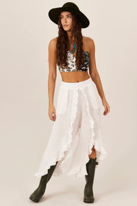 Calça Com Babados E Bolsos Branca Yacamim G7