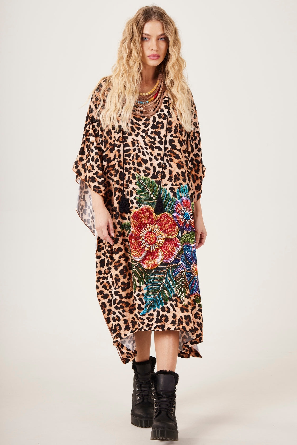 Kaftan Amplo Midi Animal Print Frida Yacamim J3 Mex