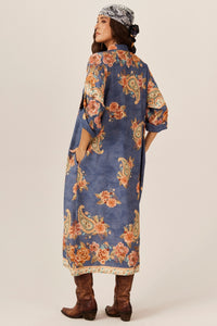 Chemise Midi Azul Petróleo Estampa Paisley Yacamim P8