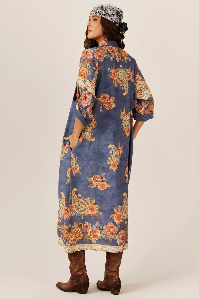 Chemise Midi Azul Petróleo Estampa Paisley Yacamim P8