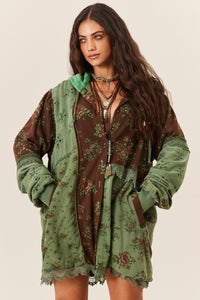 Casaco Patchwork Com Capuz Peluciado Verde Yacamim O7
