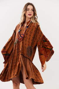 Vestido Curto Marrom Patchwork Yacamim D2