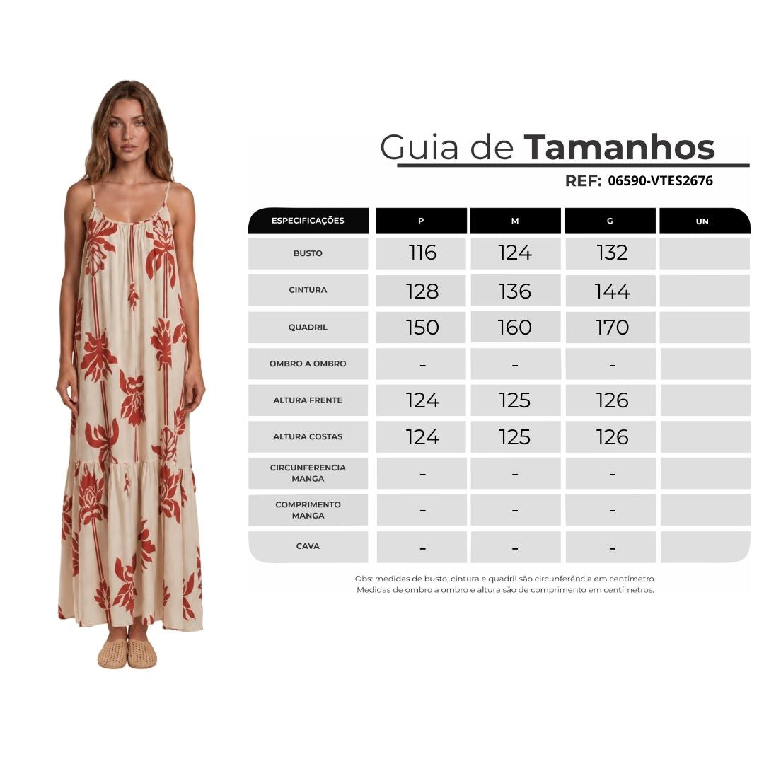 Vestido Longo Amplo De Alças Reguláveis Off White Estampado Yacamim C18