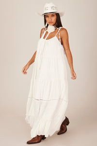 Vestido Longo Com Alças De Amarrar Branco Yacamim C7