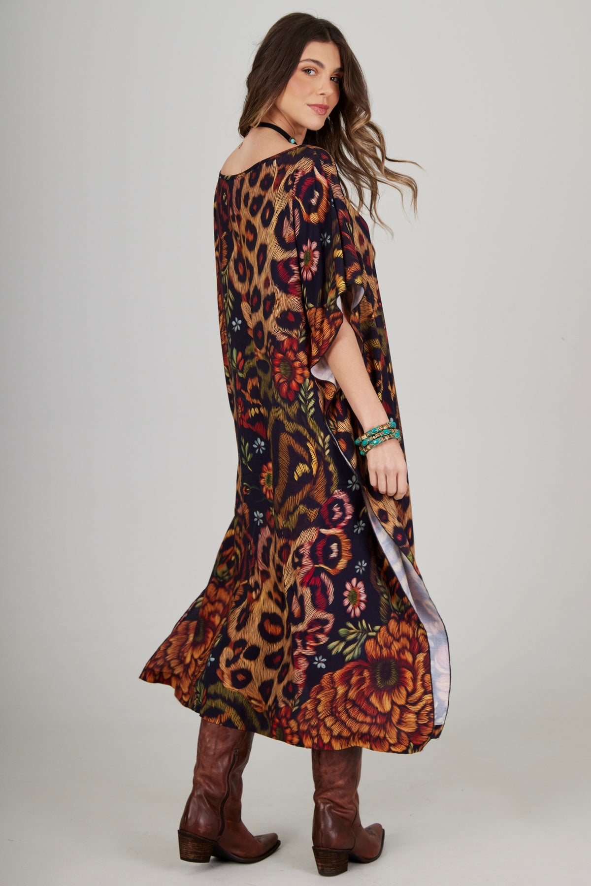 Kaftan Midi Amplo Animal Print Yacamim J3