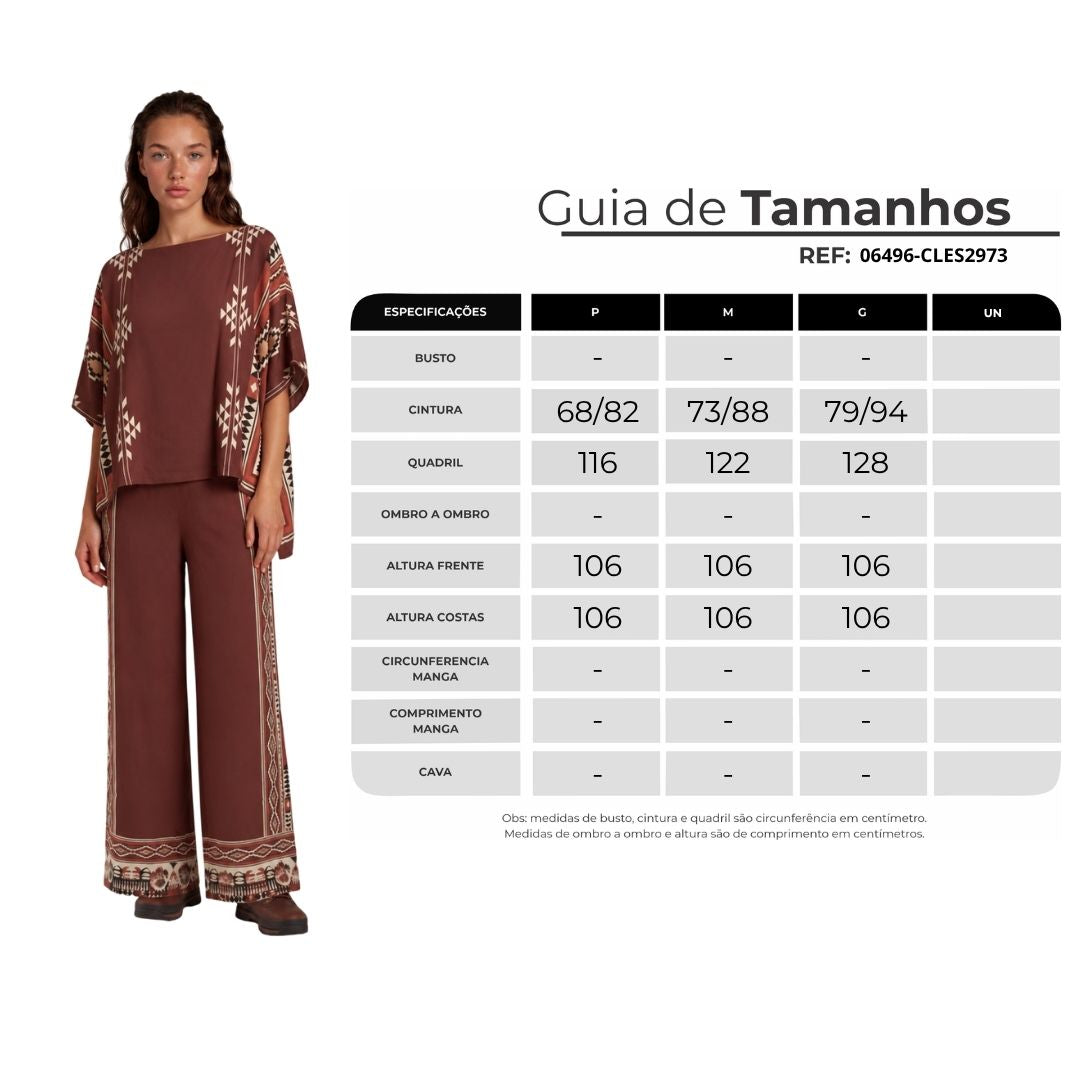 Calça Pantalona Marrom Estampada Coleção Peru Yacamim L9